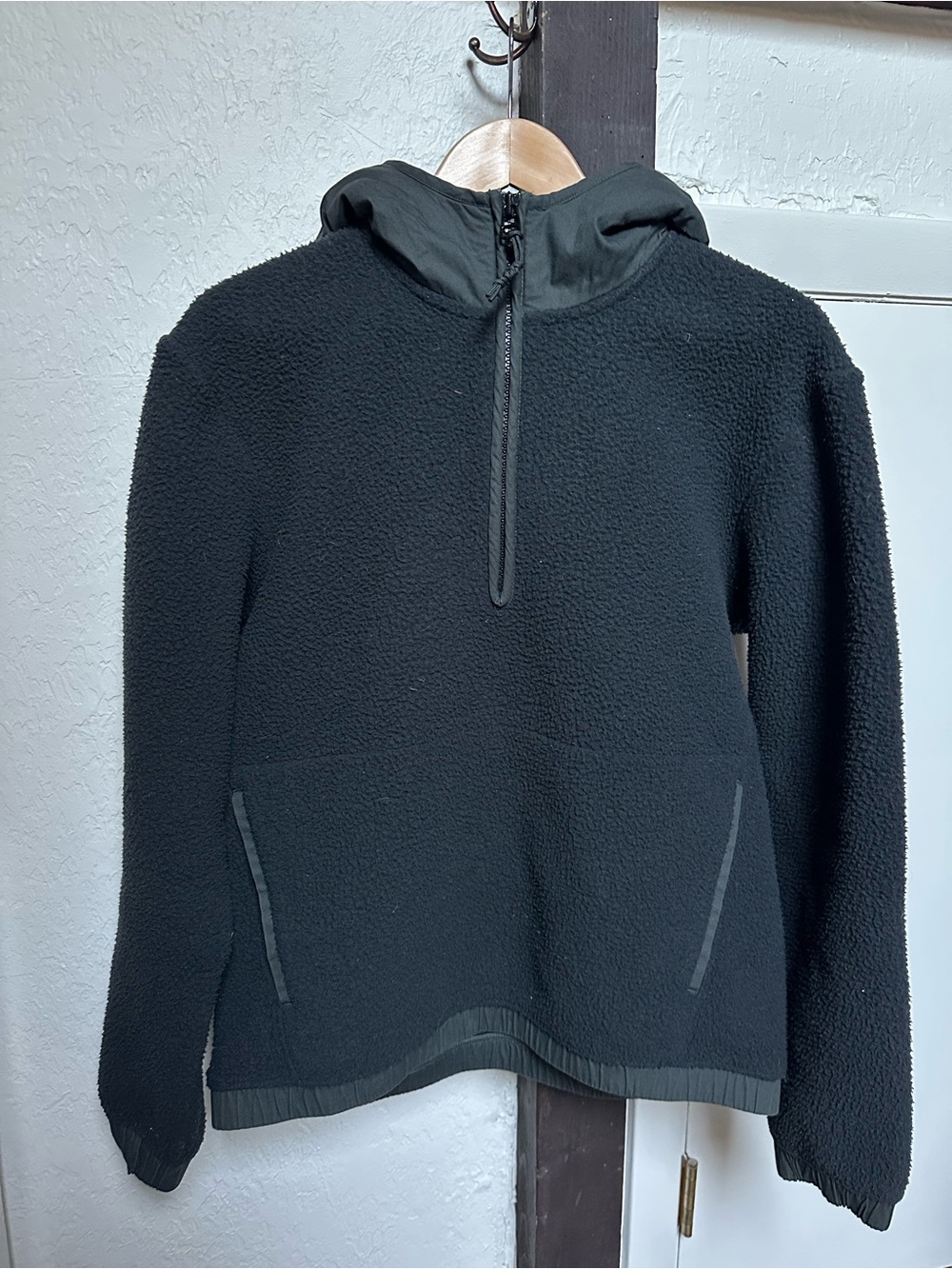 REI Black Half-Zip Hooded Fleece Pullover